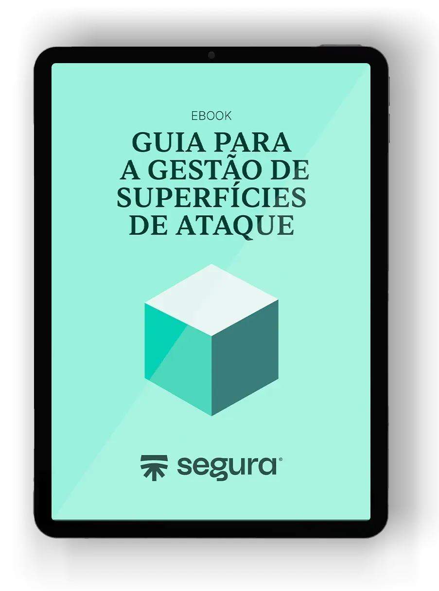Tablet com a capa do ebook “Guia para a Gestão de Superfícies de Ataque”
