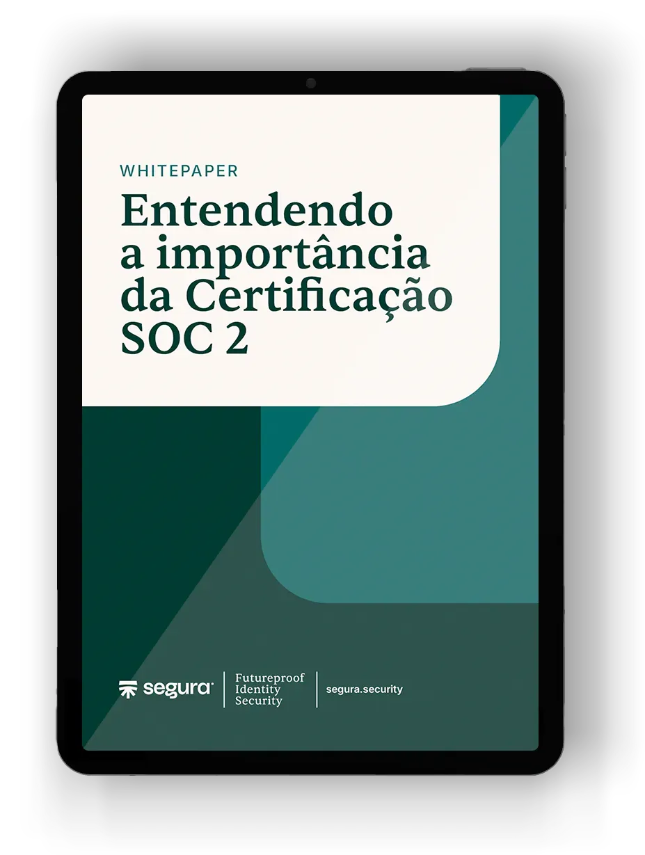 Tablet com a capa do whitepaper “Entendendo a importância da Certificação SOC 2”