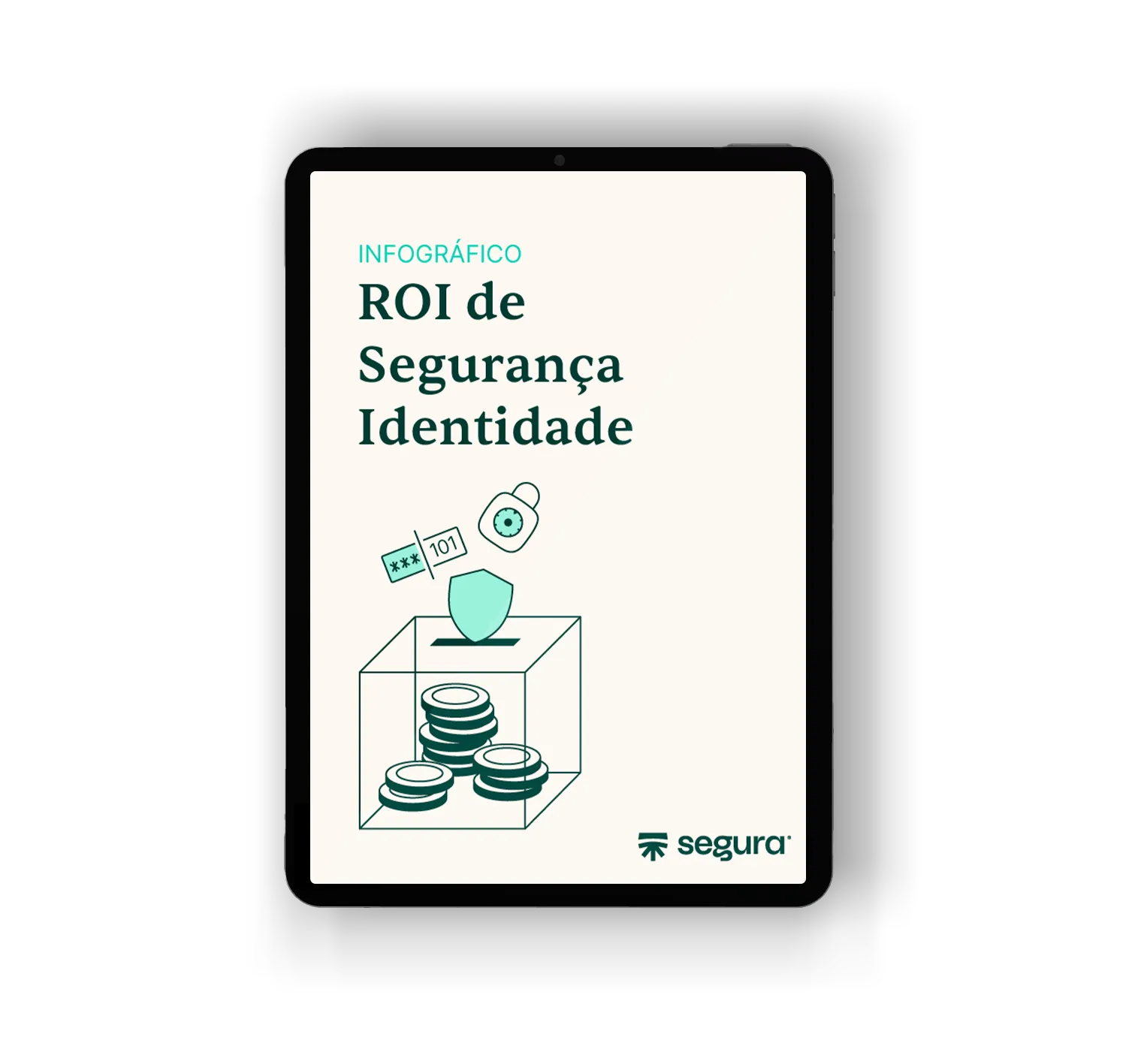 Tablet com a capa do infográfico “ROI de Segurança de Identidade”