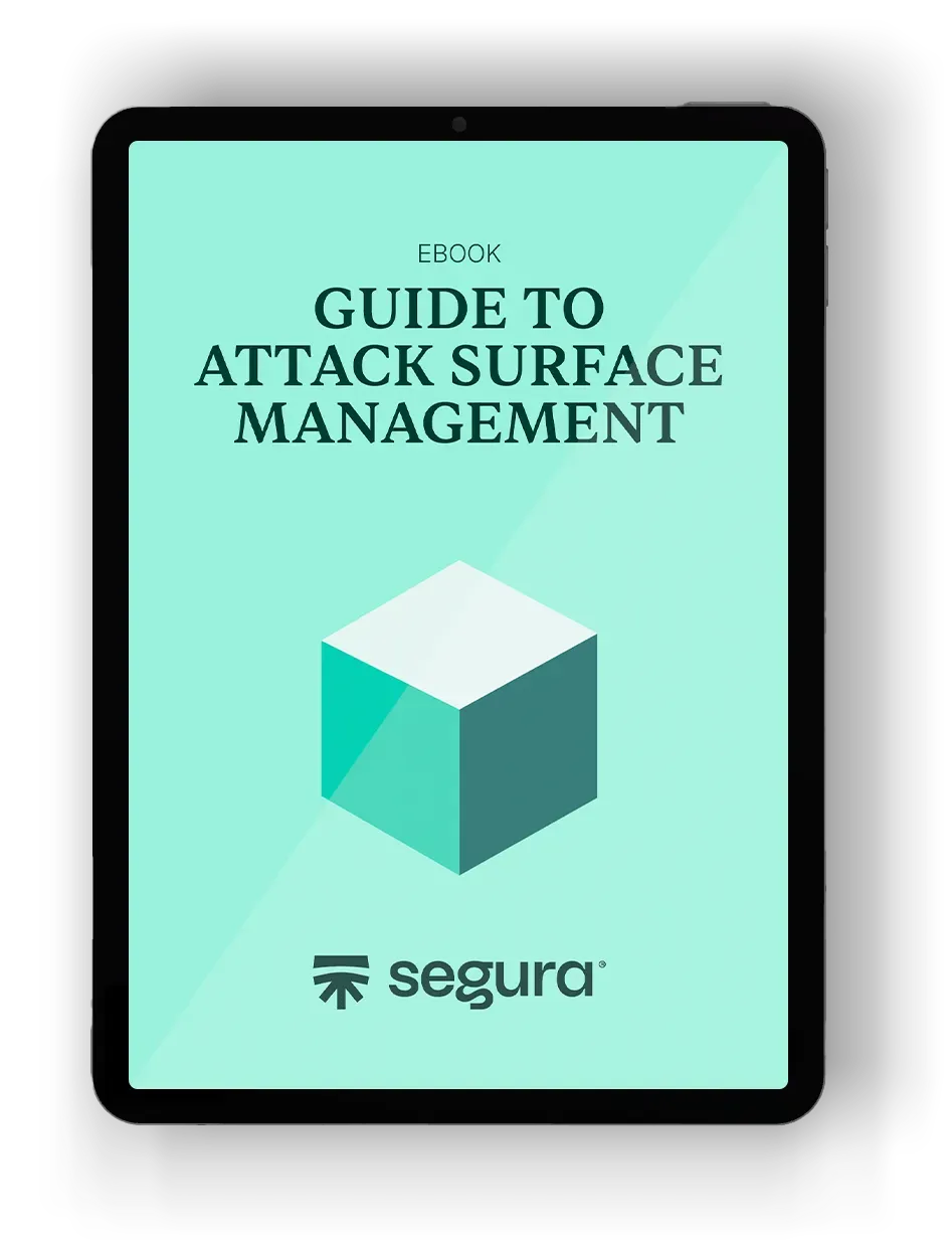 Tablet showing the cover of the ebook “Guide to Attack Surface Management”