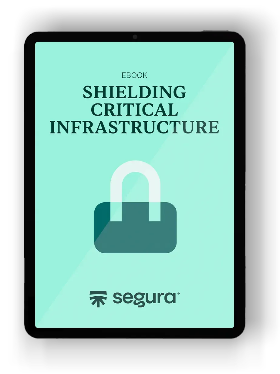 Tablet showing the cover of the ebook “Shielding Critical Infrastructure”