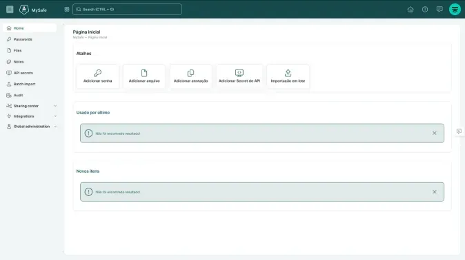 Segura™ Password Manager home screen with shortcuts and recently used items