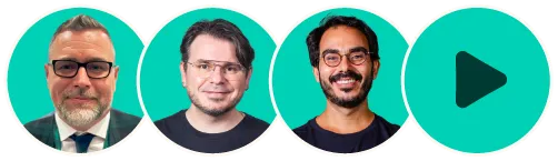Webinar speakers Joseph Carson, Filipi Pires and David Muniz next to a play button