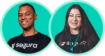 Dois especialistas da Segura™ sorrindo, com camisetas da marca