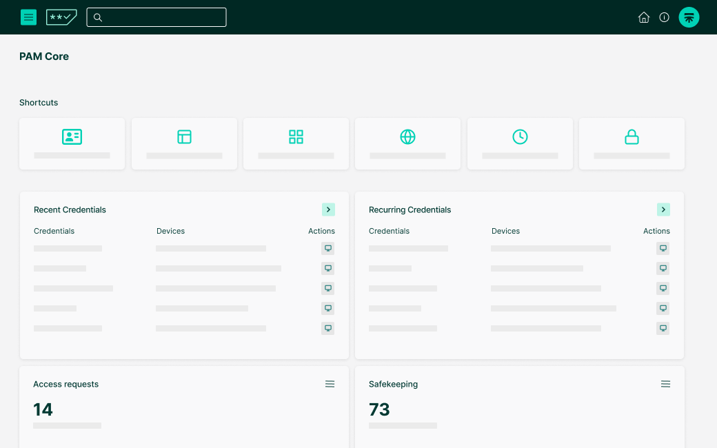 Segura PAM Core home dashboard